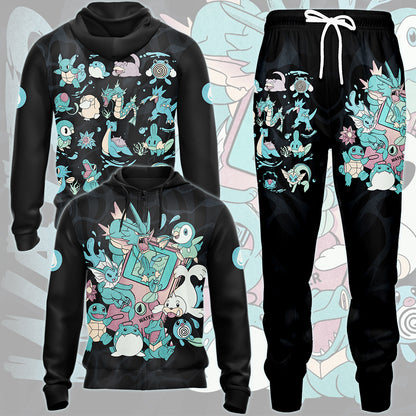 Pokemon Water Type Club Video Game All Over Printed T-shirt Tank Top Zip Hoodie Pullover Hoodie Hawaiian Shirt Beach Shorts Joggers