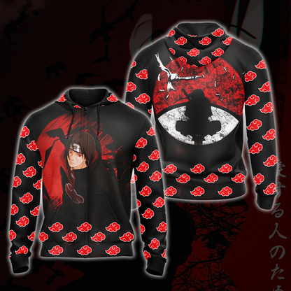 Akatsuki Itachi Naruto All Over Print T-shirt Zip Hoodie Pullover Hoodie Zip Hoodie