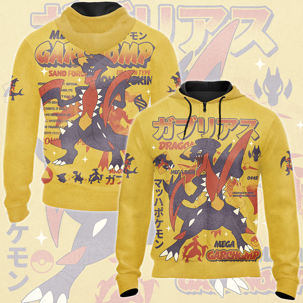 Pokemon Garchomp (Mega Form) Video Game All Over Printed T-shirt Tank Top Zip Hoodie Pullover Hoodie Hawaiian Shirt Beach Shorts Joggers