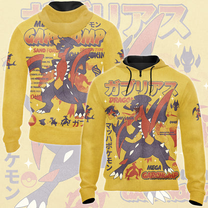 Pokemon Garchomp (Mega Form) Video Game All Over Printed T-shirt Tank Top Zip Hoodie Pullover Hoodie Hawaiian Shirt Beach Shorts Joggers