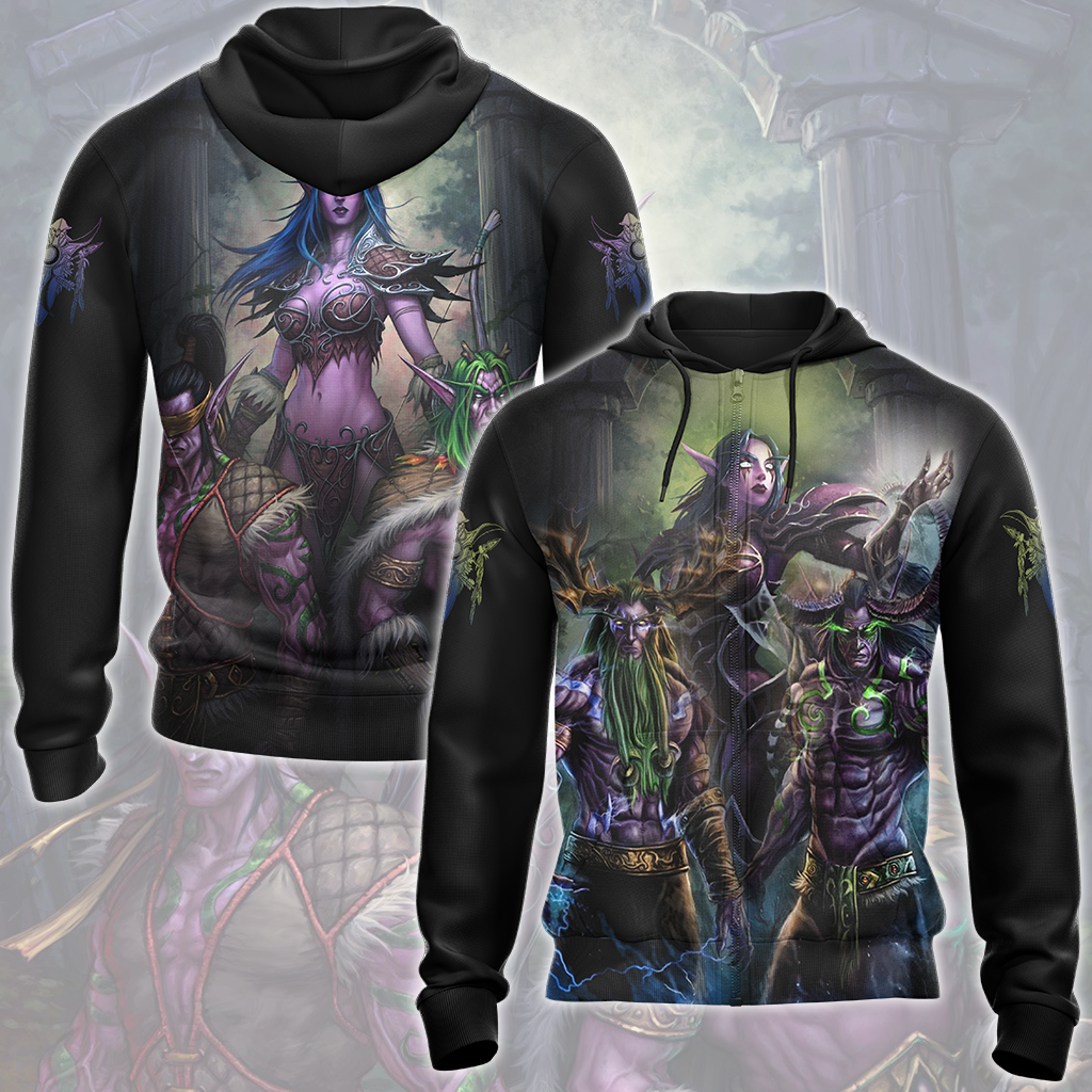 World Of Warcraft Stormrage Love Triangle Illidan Stormrage, Malfurion Stormrage, Tyrande Whisperwind Video Game All Over Printed T-shirt Tank Top Zip Hoodie Hawaiian Shirt Beach Shorts Joggers Zip Hoodie