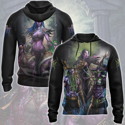 World Of Warcraft Stormrage Love Triangle Illidan Stormrage, Malfurion Stormrage, Tyrande Whisperwind Video Game All Over Printed T-shirt Tank Top Zip Hoodie Hawaiian Shirt Beach Shorts Joggers Zip Hoodie