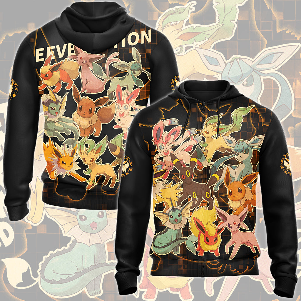 Pokemon Eeveelution Video Game All Over Printed T-shirt Tank Top Zip Hoodie Pullover Hoodie Hawaiian Shirt Beach Shorts Joggers