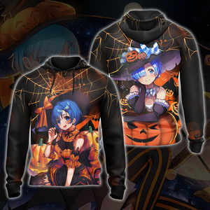 Rem Re:Zero Halloween All Over Print T-shirt Zip Hoodie Pullover Hoodie Zip Hoodie S 