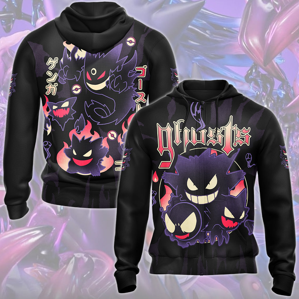 Pokemon Gengar Evolutions Video Game All Over Printed T-shirt Tank Top Zip Hoodie Pullover Hoodie Hawaiian Shirt Beach Shorts Joggers