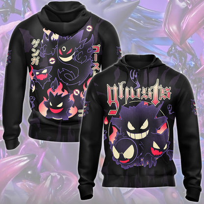 Pokemon Gengar Evolutions Video Game All Over Printed T-shirt Tank Top Zip Hoodie Pullover Hoodie Hawaiian Shirt Beach Shorts Joggers