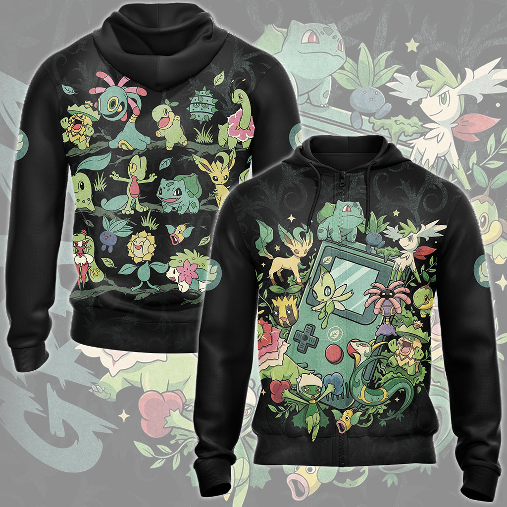 Pokemon Grass Type Club Video Game All Over Printed T-shirt Tank Top Zip Hoodie Pullover Hoodie Hawaiian Shirt Beach Shorts Joggers