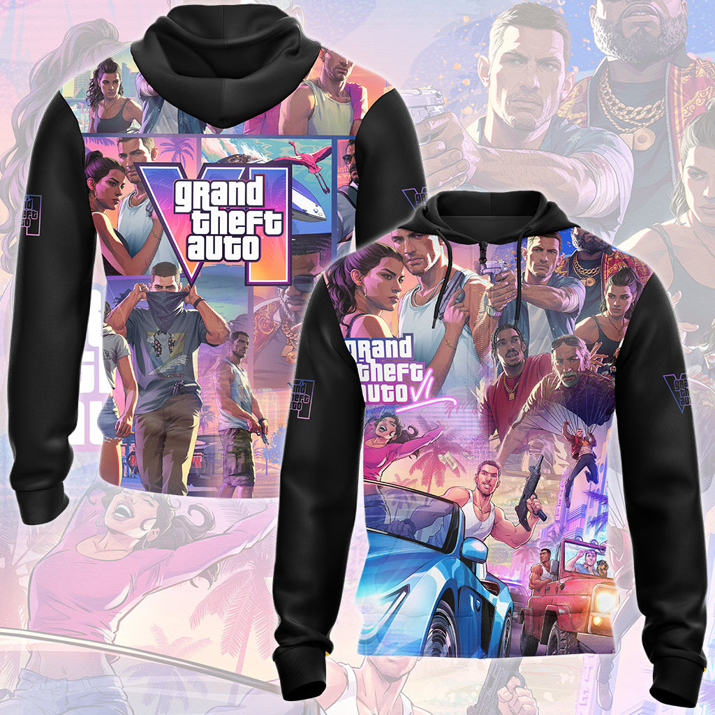 Grand Theft Auto VI Video Game All Over Printed T-shirt Tank Top Zip Hoodie Pullover Hoodie Hawaiian Shirt Beach Shorts Joggers