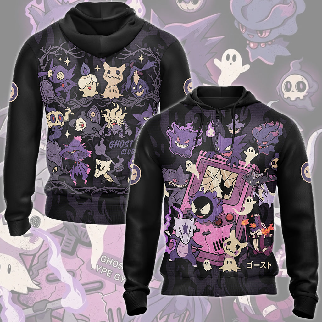 Pokemon Ghost Type Club Video Game All Over Printed T-shirt Tank Top Zip Hoodie Pullover Hoodie Hawaiian Shirt Beach Shorts Joggers