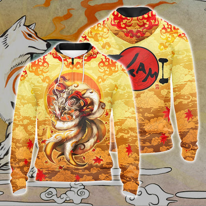 Nine Tail Okami Fox Unisex 3D T-shirt Zip Hoodie