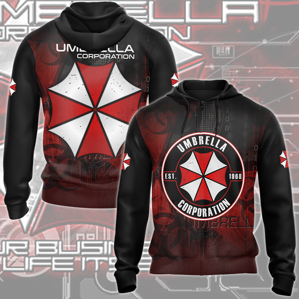 Resident Evil Umbrella Corporation Video Game All Over Printed T-shirt Tank Top Zip Hoodie Pullover Hoodie Hawaiian Shirt Beach Shorts Joggers Zip Hoodie