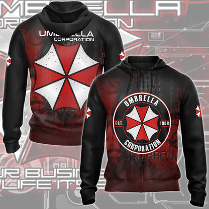 Resident Evil Umbrella Corporation Video Game All Over Printed T-shirt Tank Top Zip Hoodie Pullover Hoodie Hawaiian Shirt Beach Shorts Joggers Zip Hoodie