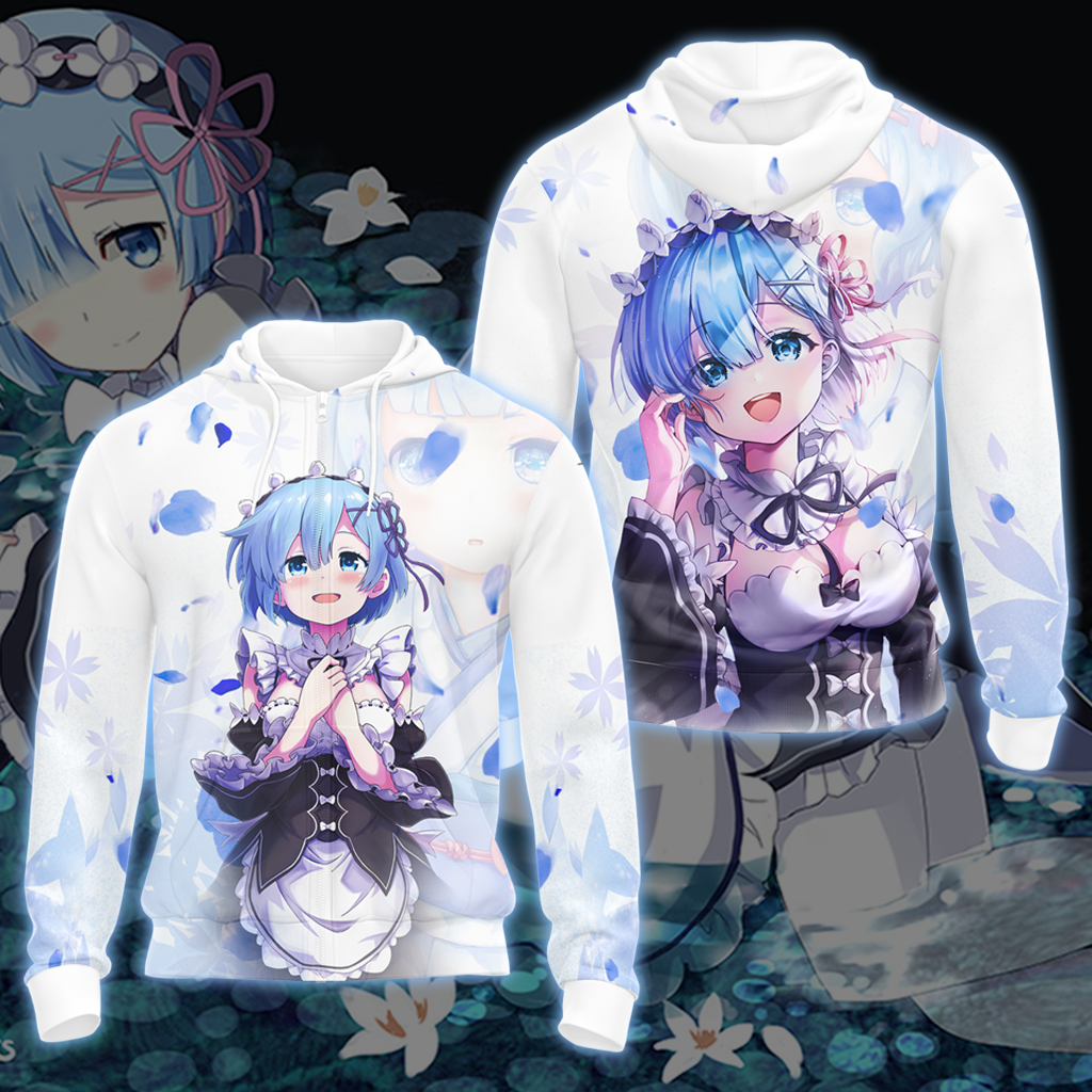 Rem Re:Zero All Over Print T-shirt Zip Hoodie Pullover Hoodie Zip Hoodie