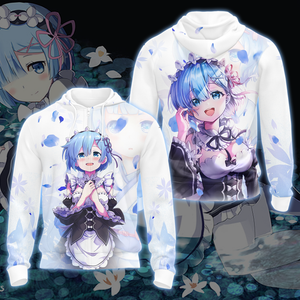 Rem Re:Zero All Over Print T-shirt Zip Hoodie Pullover Hoodie Zip Hoodie S 