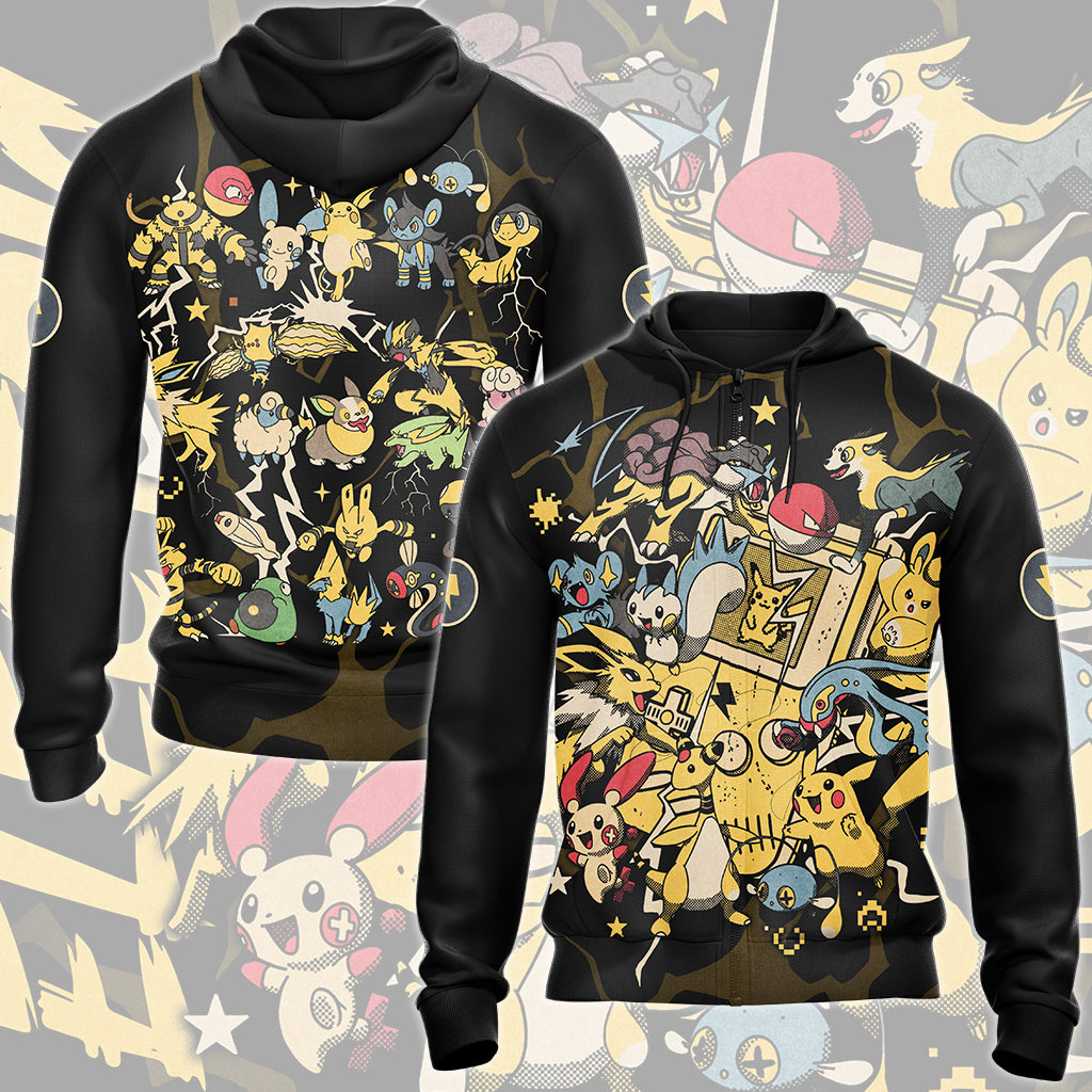 Pokemon Electric Type Club Video Game All Over Printed T-shirt Tank Top Zip Hoodie Pullover Hoodie Hawaiian Shirt Beach Shorts Joggers