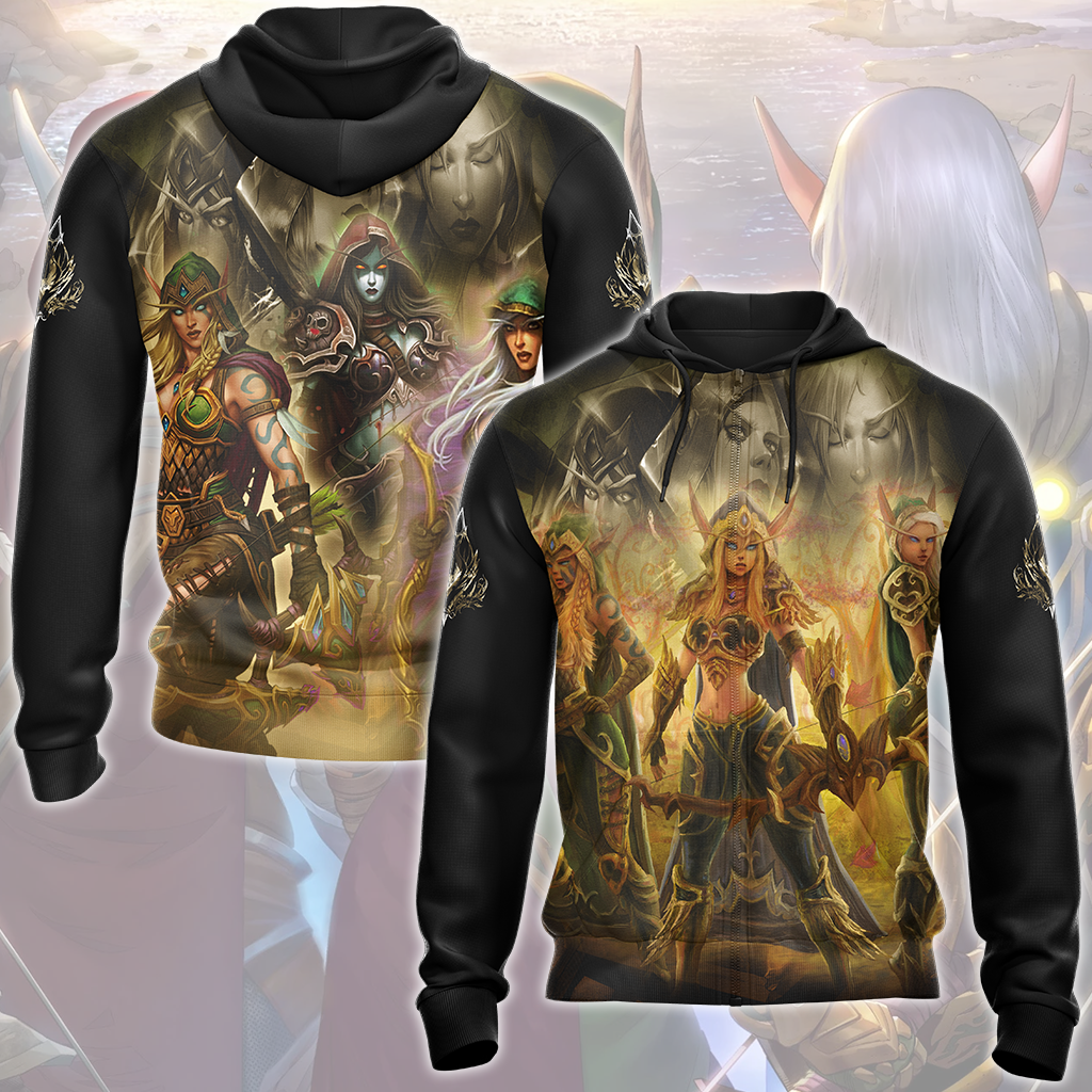 World Of Warcraft The Windrunner Sisters (Alleria, Sylvanas, Vereesa) Video Game All Over Printed T-shirt Tank Top Zip Hoodie Pullover Hoodie Hawaiian Shirt Beach Shorts Joggers Zip Hoodie