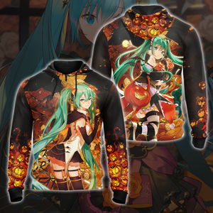 Hatsune Miku Halloween All Over Print T-shirt Zip Hoodie Pullover Hoodie Zip Hoodie S 