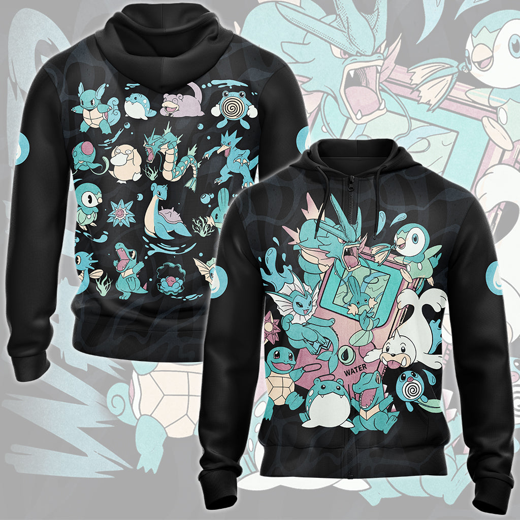 Pokemon Water Type Club Video Game All Over Printed T-shirt Tank Top Zip Hoodie Pullover Hoodie Hawaiian Shirt Beach Shorts Joggers