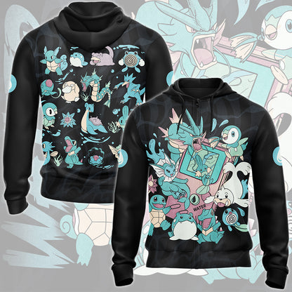 Pokemon Water Type Club Video Game All Over Printed T-shirt Tank Top Zip Hoodie Pullover Hoodie Hawaiian Shirt Beach Shorts Joggers