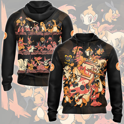 Pokemon Fire Type Club Video Game All Over Printed T-shirt Tank Top Zip Hoodie Pullover Hoodie Hawaiian Shirt Beach Shorts Joggers