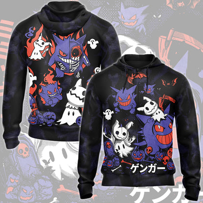 Pokemon Gengar & Mimikyu Halloween Style Video Game All Over Printed T-shirt Tank Top Zip Hoodie Pullover Hoodie Hawaiian Shirt Beach Shorts Joggers