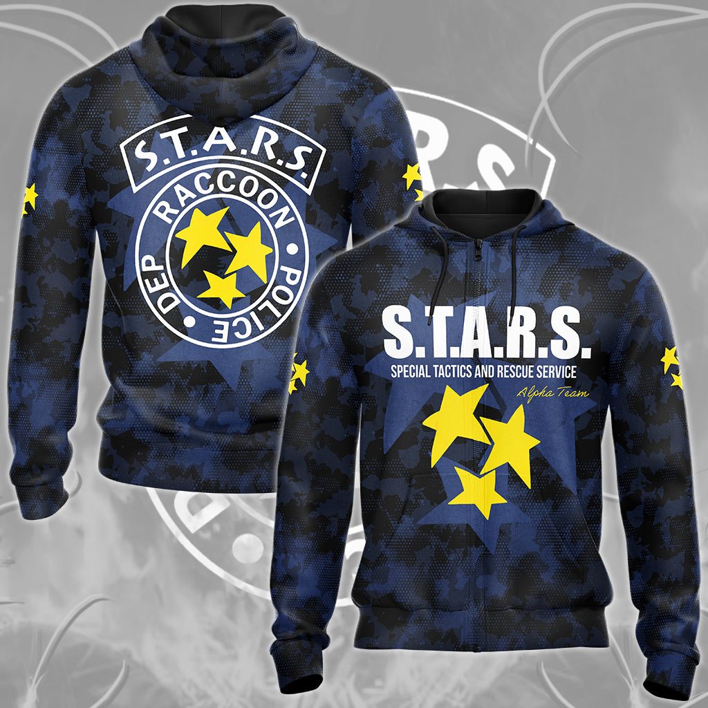 Resident Evil S.T.A.R.S. Alpha Team Video Game All Over Printed T-shirt Tank Top Zip Hoodie Pullover Hoodie Hawaiian Shirt Beach Shorts Joggers