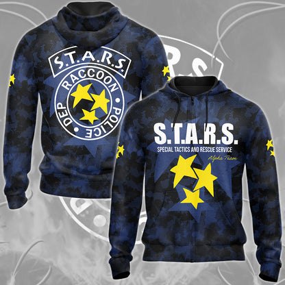 Resident Evil S.T.A.R.S. Alpha Team Video Game All Over Printed T-shirt Tank Top Zip Hoodie Pullover Hoodie Hawaiian Shirt Beach Shorts Joggers