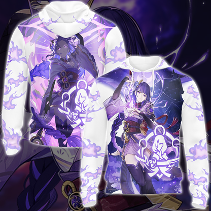 Genshin Impact Raiden Shogun Video Game All Over Printed T-shirt Tank Top Zip Hoodie Pullover Hoodie Hawaiian Shirt Beach Shorts Joggers Zip Hoodie