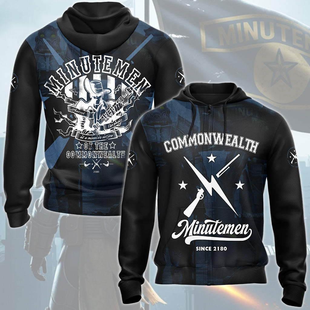 Fallout Commonwealth Minutemen Video Game All Over Printed T-shirt Tank Top Zip Hoodie Pullover Hoodie Hawaiian Shirt Beach Shorts Joggers