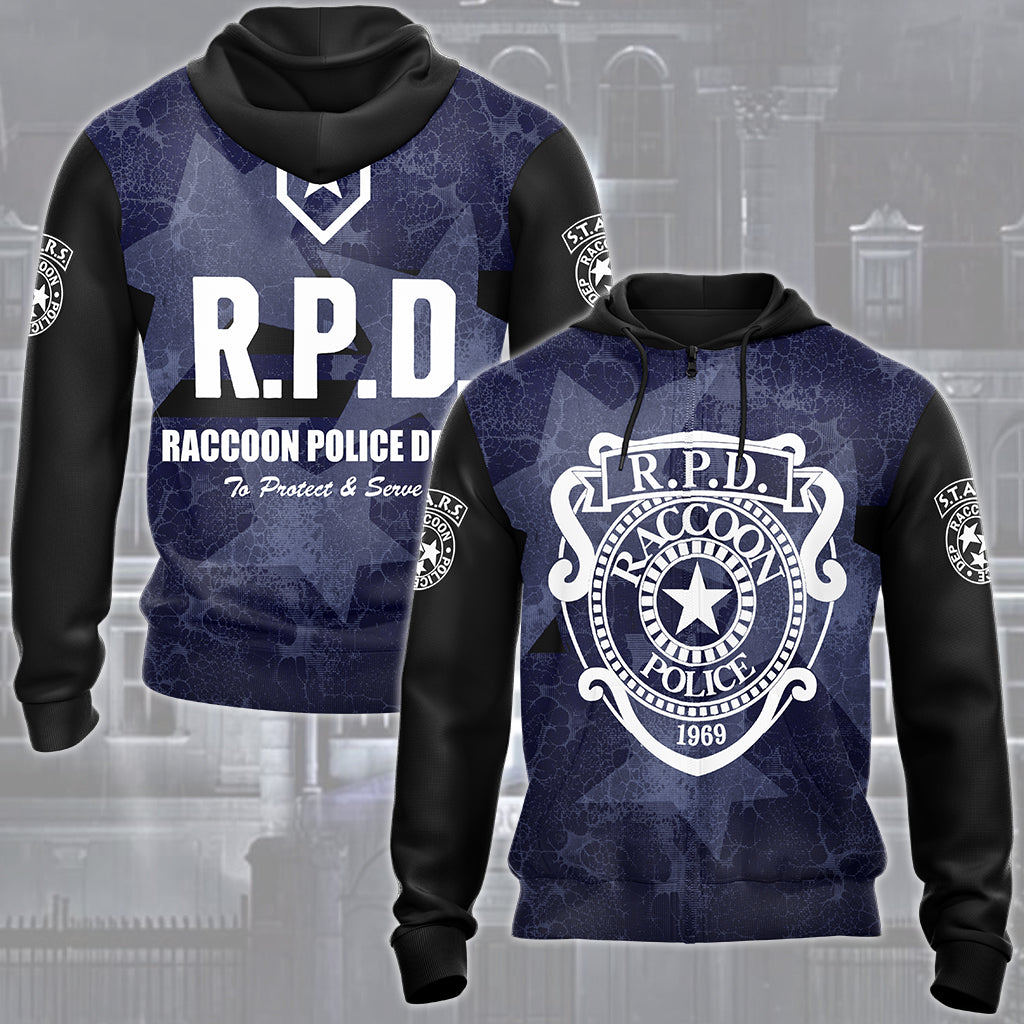Resident Evil Raccoon City Police Department (R.P.D.) Video Game All Over Printed T-shirt Tank Top Zip Hoodie Pullover Hoodie Hawaiian Shirt Beach Shorts Joggers