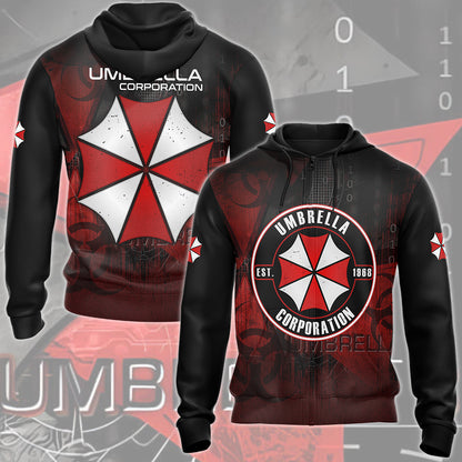 Resident Evil Umbrella Corporation Video Game All Over Printed T-shirt Tank Top Zip Hoodie Pullover Hoodie Hawaiian Shirt Beach Shorts Joggers
