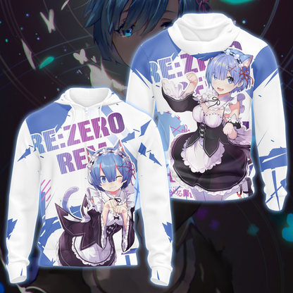 Rem Re:Zero All Over Print T-shirt Zip Hoodie Pullover Hoodie Zip Hoodie