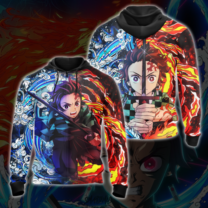 Tanjiro Sun and Water Breathing Techniques Demon Slayer All Over Print T-shirt Zip Hoodie Pullover Hoodie Zip Hoodie