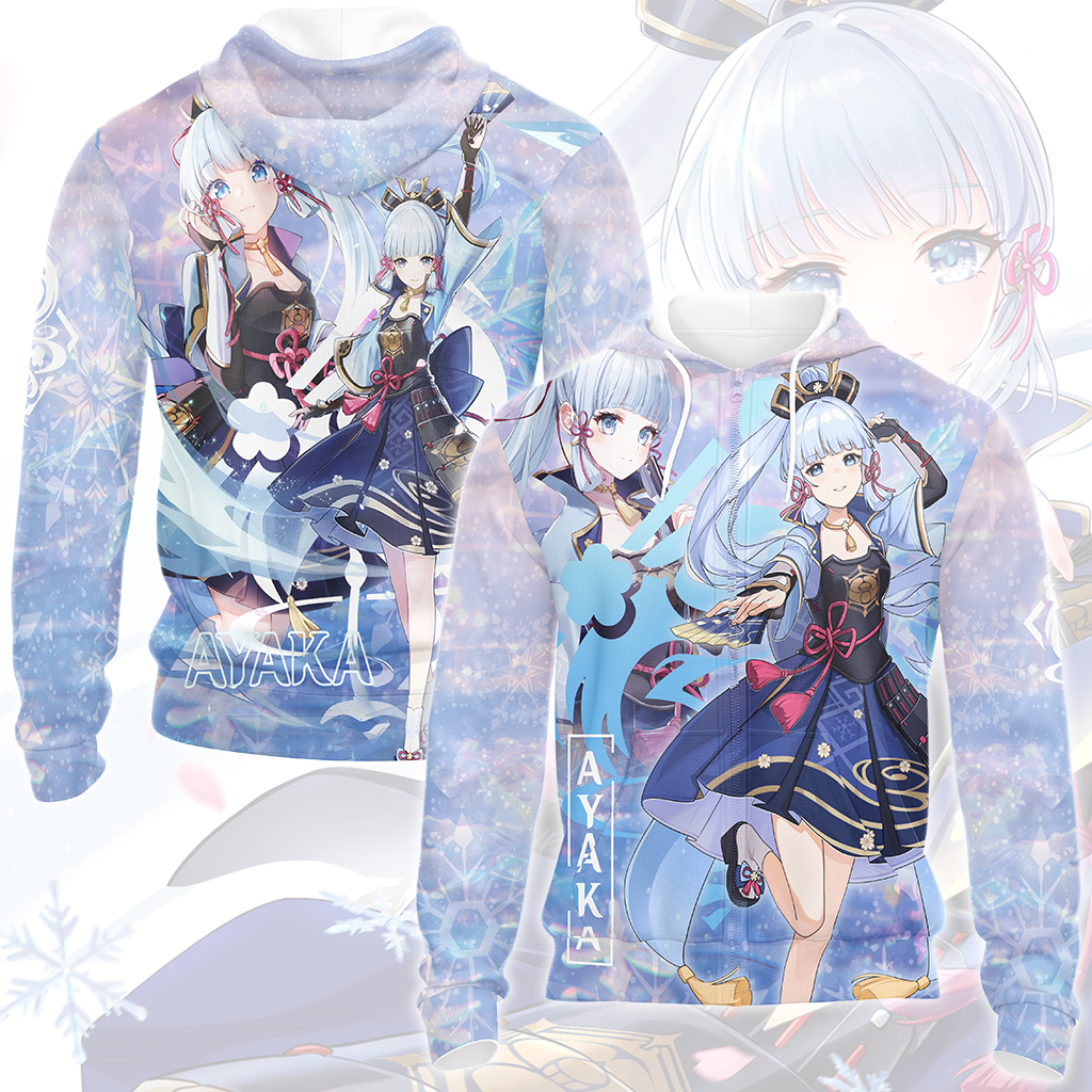 Genshin Impact Ayaka Video Game All Over Printed T-shirt Tank Top Zip Hoodie Pullover Hoodie Hawaiian Shirt Beach Shorts Joggers Zip Hoodie
