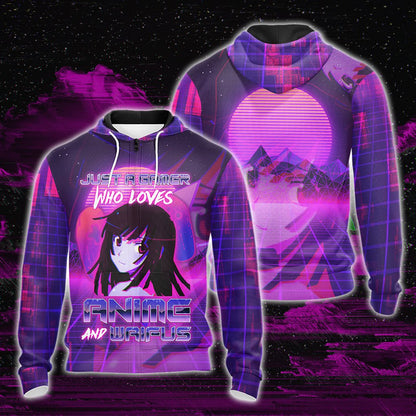 Just A Gamer Who Loves Anime And Waifus Unisex 3D T-shirt Zip Hoodie