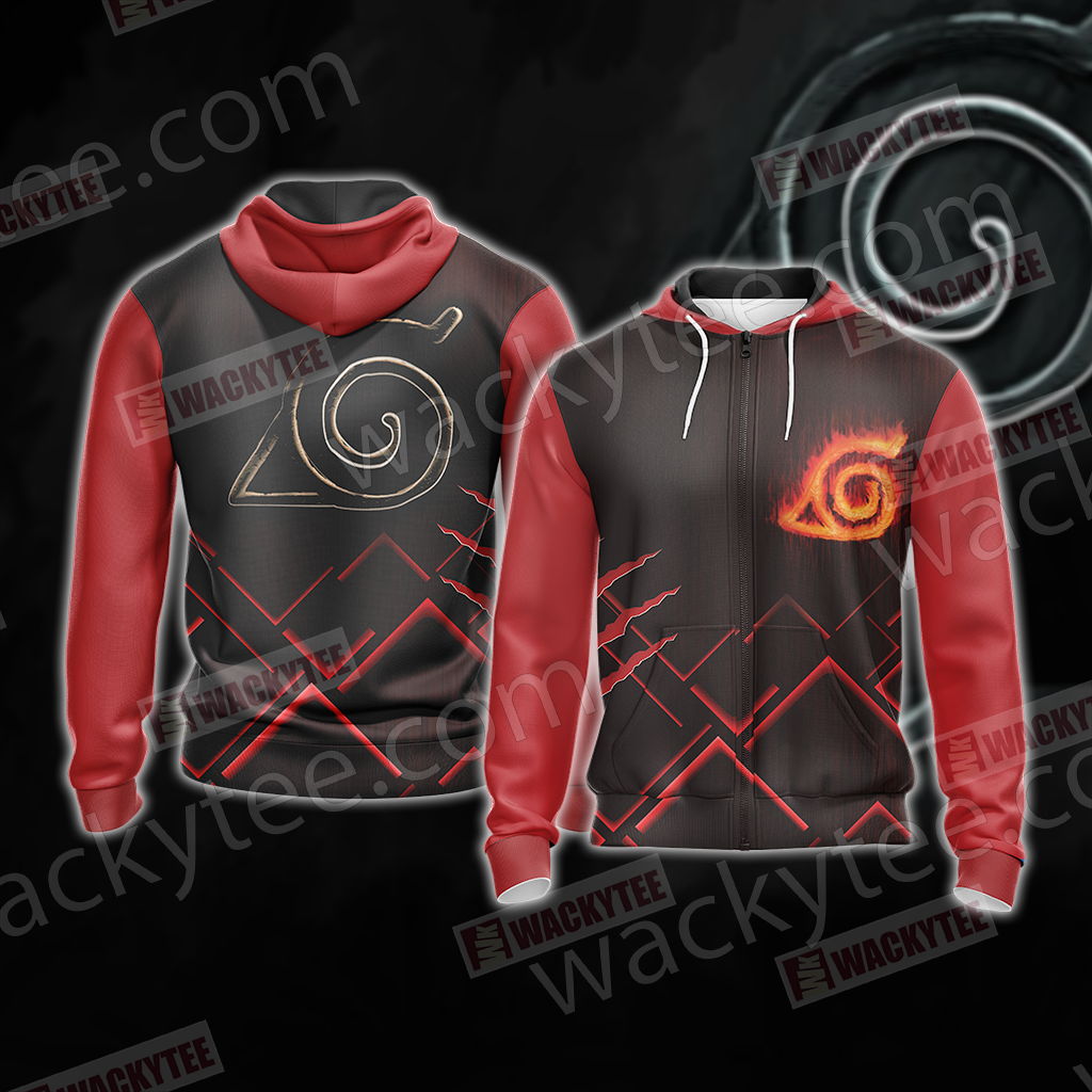 Naruto Konoha Symbol Unisex 3D T-shirt Zip Hoodie
