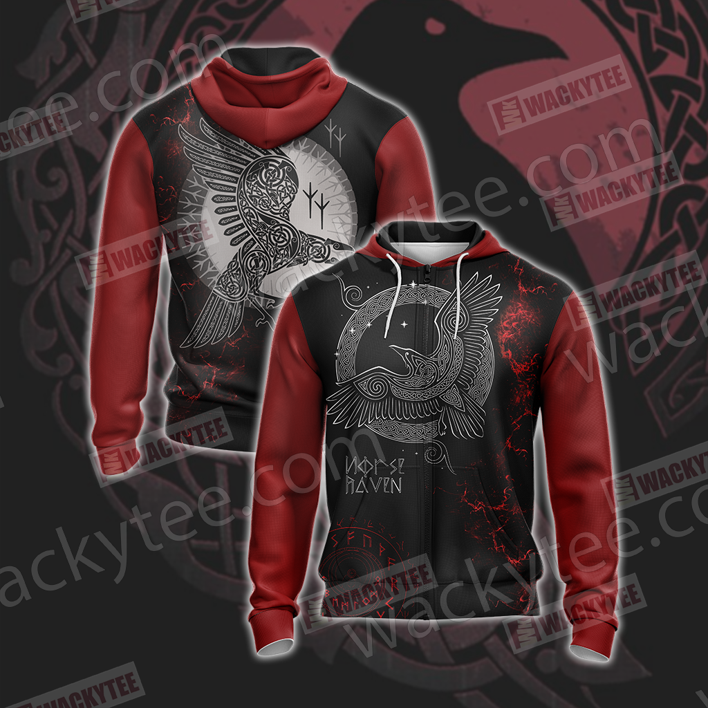 Norse Raven Unisex 3D T-shirt Zip Hoodie