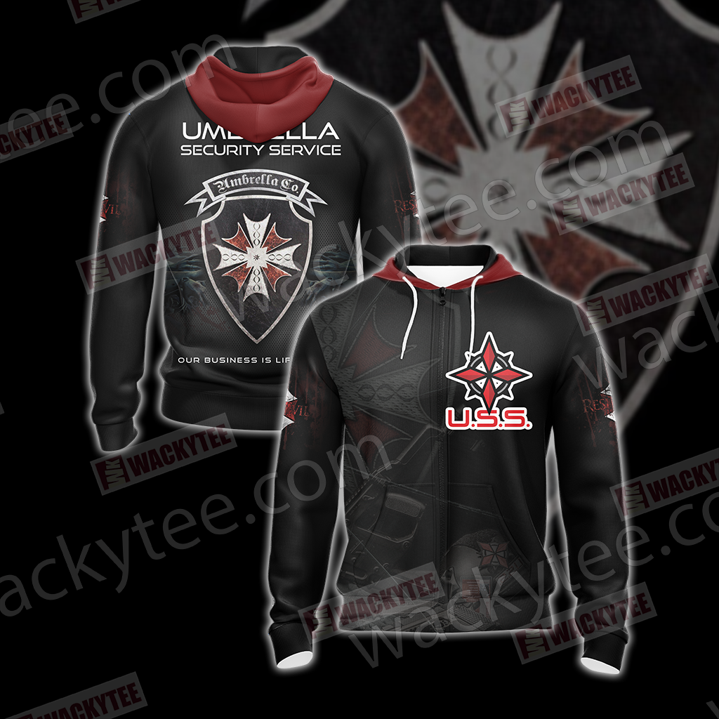 Resident Evil Umbrella Security Service (USS) Unisex 3D T-shirt Zip Hoodie