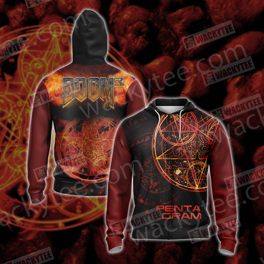 Doom 3 - Pentagram Unisex 3D T-shirt Zip Hoodie