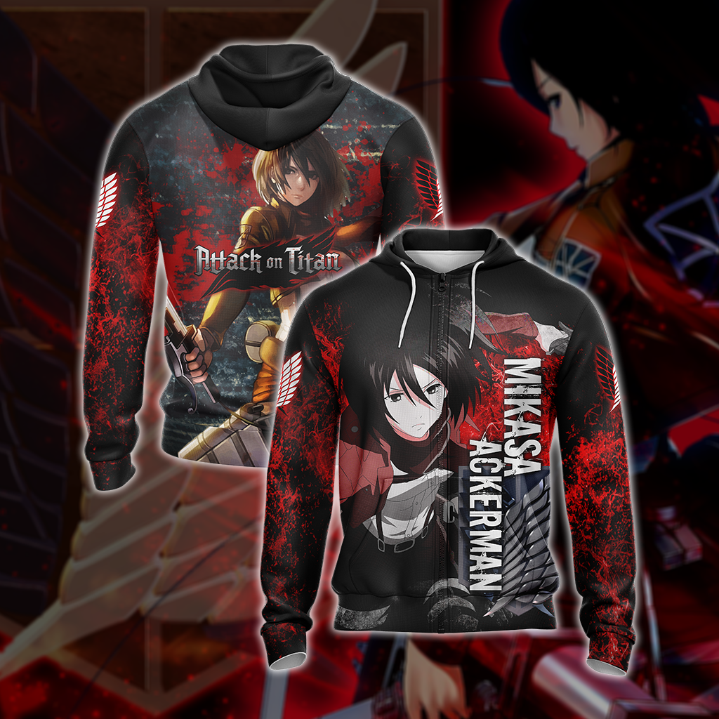 Attack on Titan - Mikasa Ackerman New Unisex 3D T-shirt Zip Hoodie