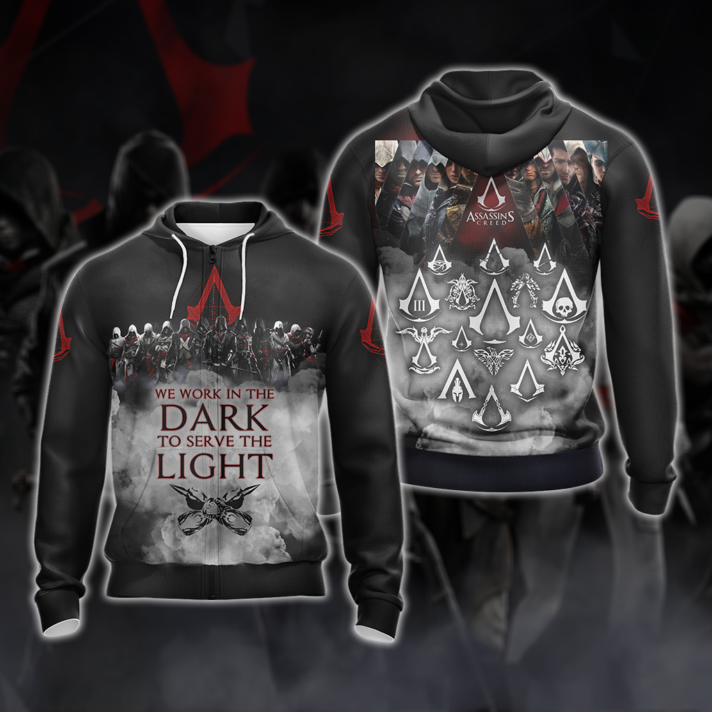 Assassin's Creed All Games Logos - We work in the dark to serve the light Unisex 3D T-shirt Zip Hoodie Pullover Hoodie Zip Hoodie