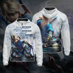 The Legend Of Zelda Link WISDOM COURAGE POWER  T-shirt Zip Hoodie Pullover Hoodie Zip Hoodie S 