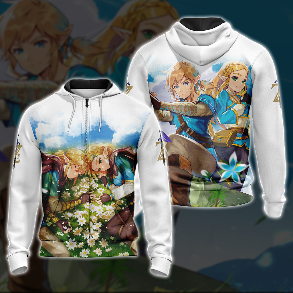Link and Zelda The Legend of Zelda All Over Print T-shirt Tank Top Zip Hoodie Pullover Hoodie Zip Hoodie