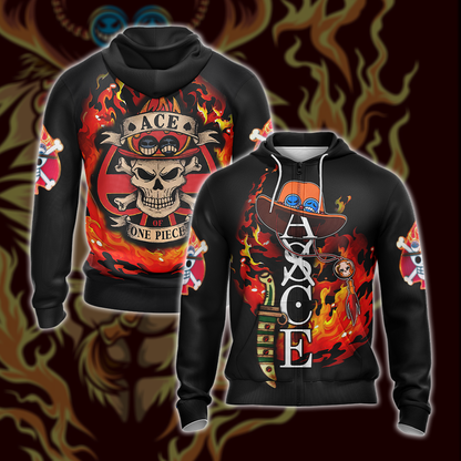 One piece - Portgas D. Ace Unisex 3D T-shirt Zip Hoodie
