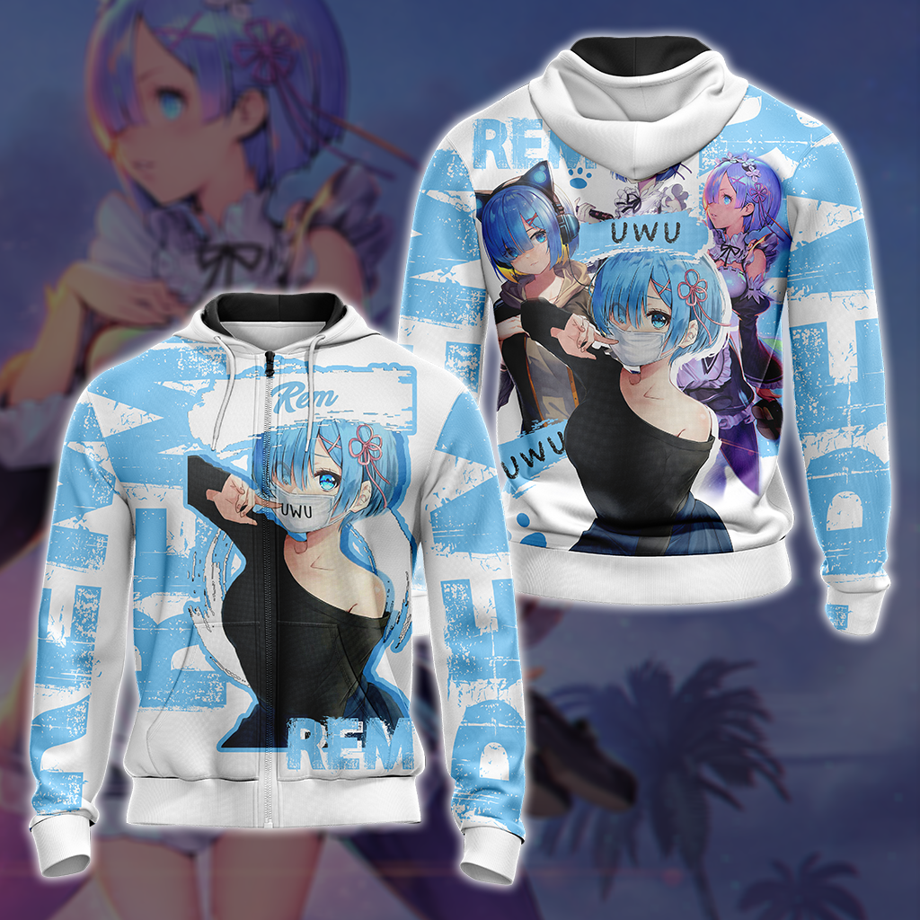Rem Re:Zero All Over Print T-shirt Zip Hoodie Pullover Hoodie Zip Hoodie