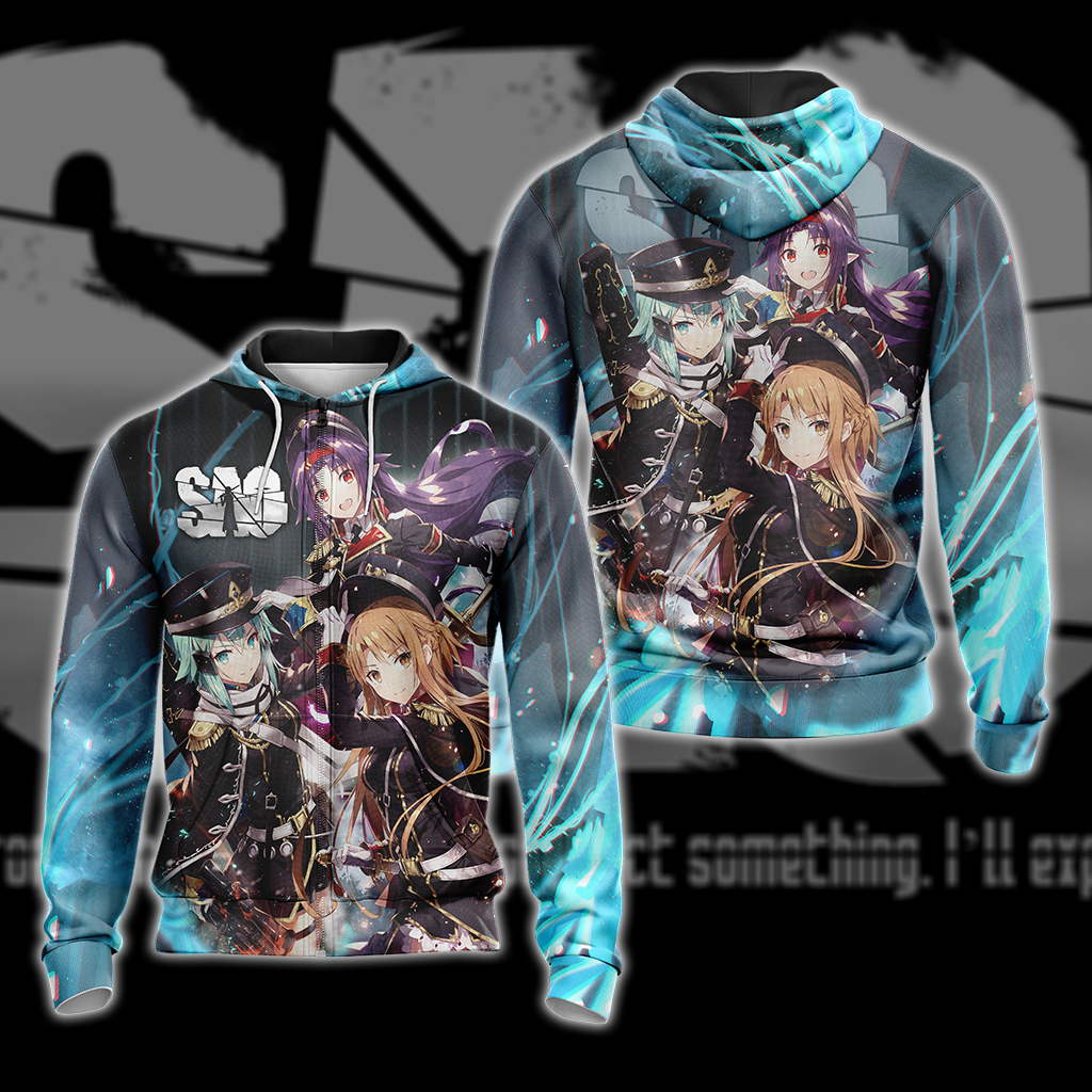 Asuna Sinon Yuuki Military Sword Art Online All Over Print T-shirt Zip Hoodie Pullover Hoodie Zip Hoodie
