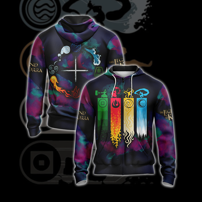 Legend of Korra - Four Elements Unisex 3D T-shirt Zip Hoodie