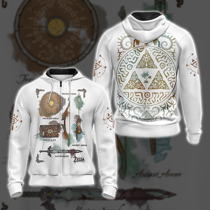 The Legend of Zelda Breath of The Wild Link Inventory Graphic All Over Print T-shirt Zip Hoodie Pullover Hoodie White Zip Hoodie