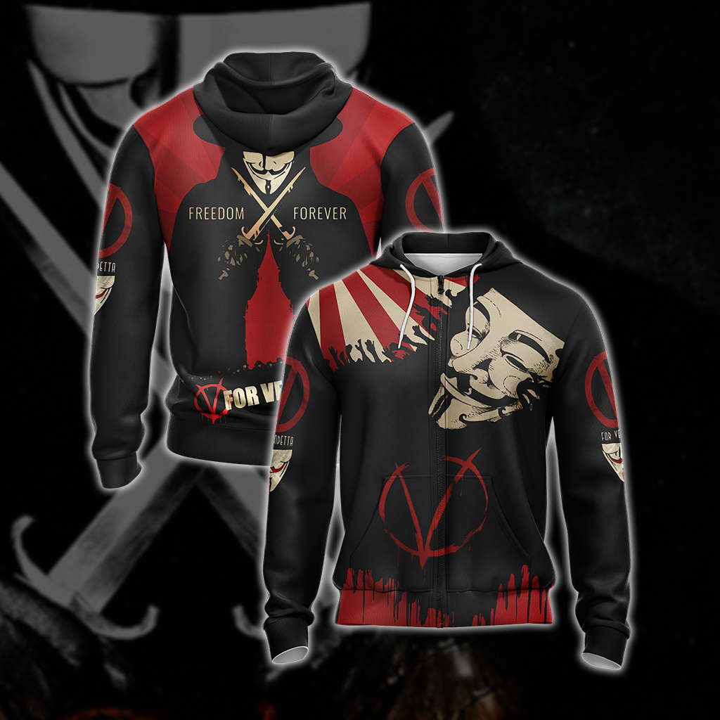 V for Vendetta Unisex 3D T-shirt Zip Hoodie