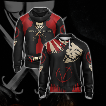 V for Vendetta Unisex 3D T-shirt Zip Hoodie